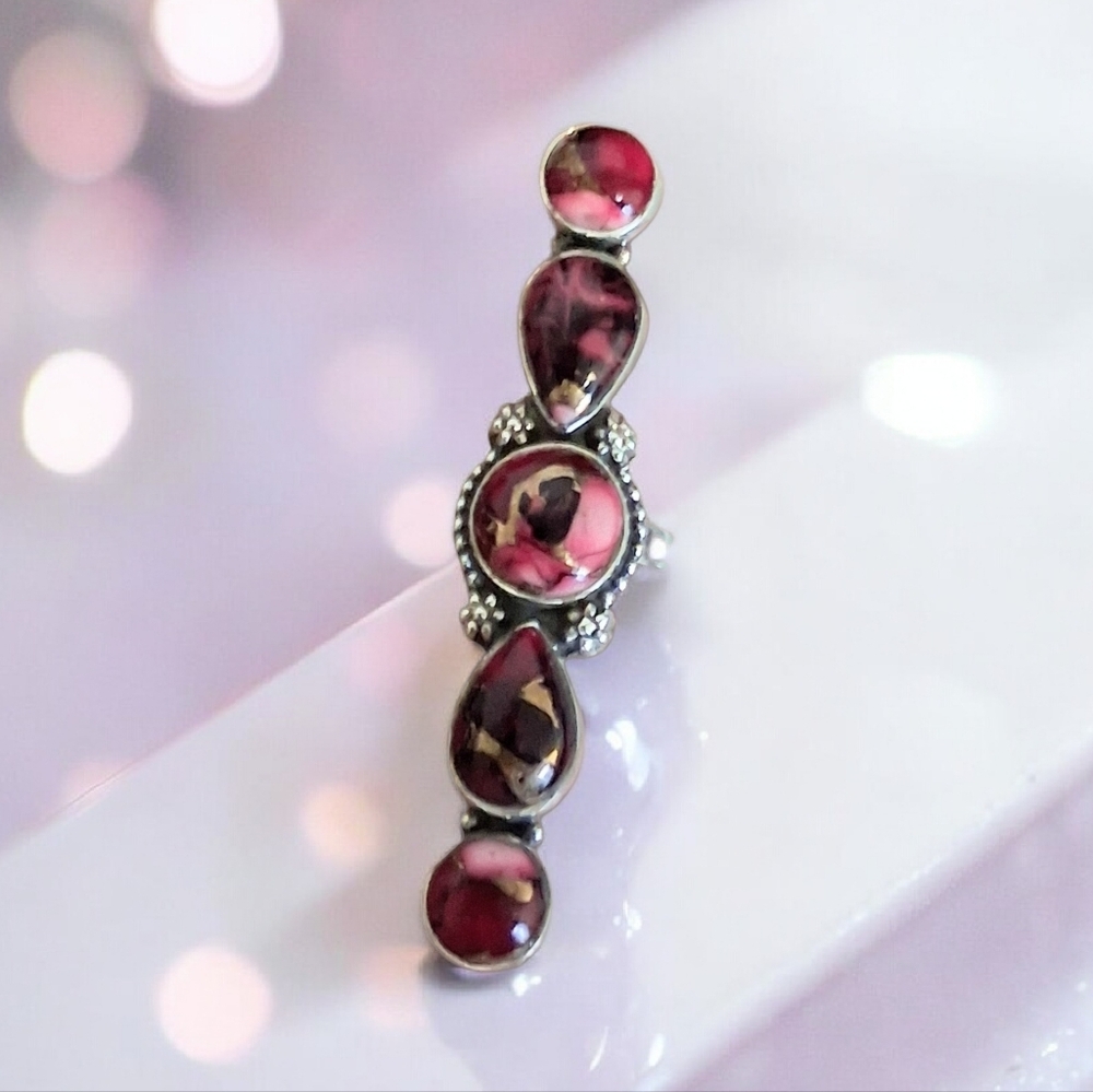 ROSE DAHLIA TURQUOISE CRAWLER RING 925 STERLING SILVER SIZE 8